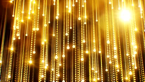 beautiful abstract golden particles falling twinkling rain with flares light seamless. looped 3d animation moving gold bright dots.