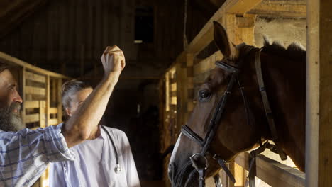 people talking at the stables