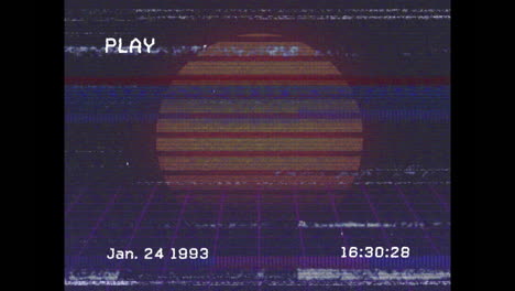 animación de un círculo a rayas amarillas en la interfaz de reproducción, con interferencia y fondo púrpura
