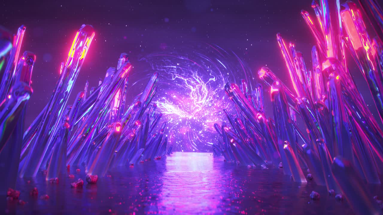 코스 크리스탈 미네랄과 함께 공상 과학 경로 3d 렌더링 애니메이션