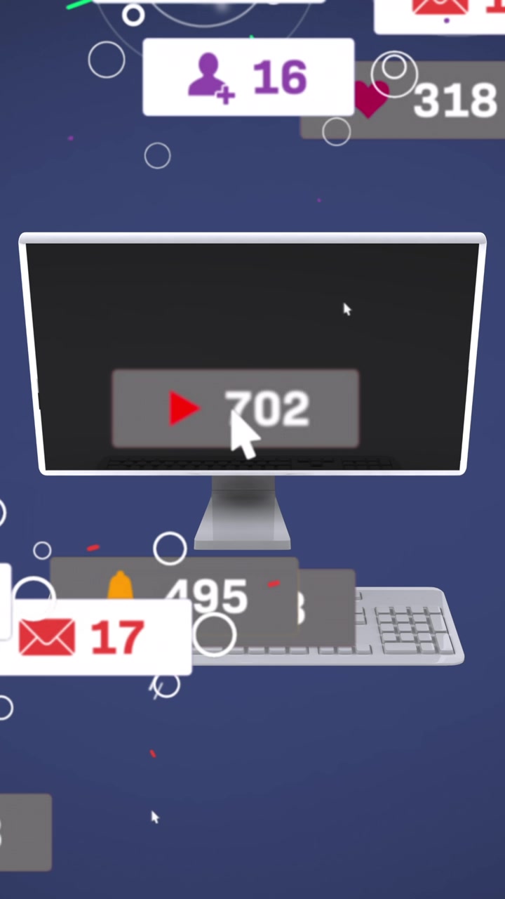 Animation of media icons over computer