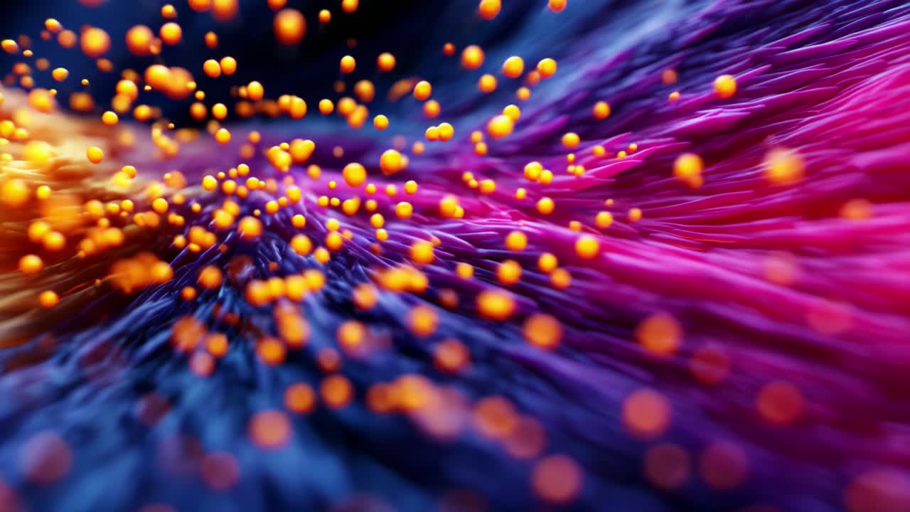 Onde astratte vivaci con particelle luminose: una straordinaria esplorazione visiva di texture colorate e movimento energico, catturate in pattern fluidi dinamici di luce e forma