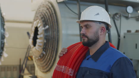 slowmo of factory worker walking