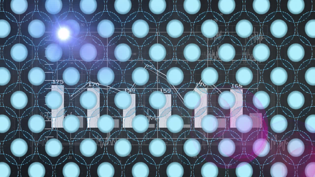 Financial graph with glowing blue circles and data animation in background