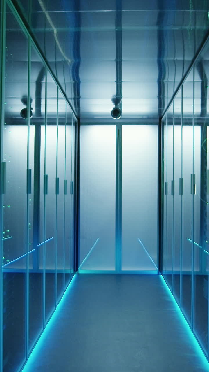 Futuristic Data Center Corridor with Blue Illumination