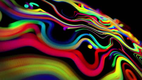 flow of particles forms curled lines like glow trails of different colors, lines form swirling pattern like curle noise. abstract 3d looping flowing animation as bright creative festive background