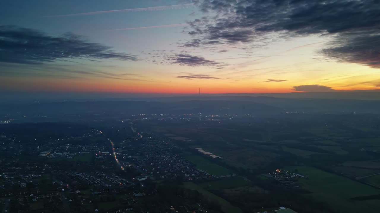 paisaje urbano cinematográfico atardecer techos panorama 4k yorkshire, endland
