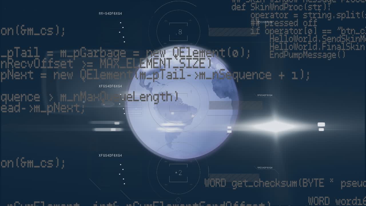 Animation of digital data processing over globe