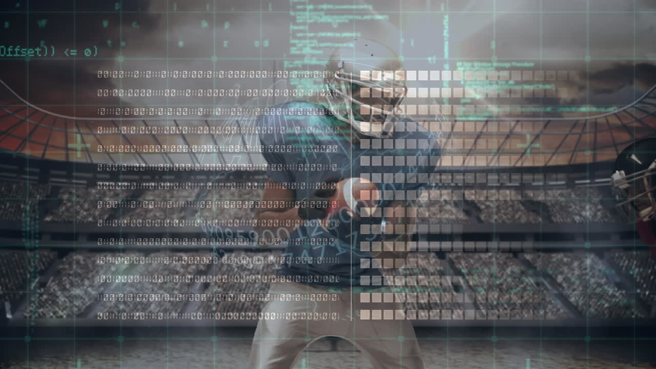 animación de la interfaz digital sobre el jugador de fútbol americano