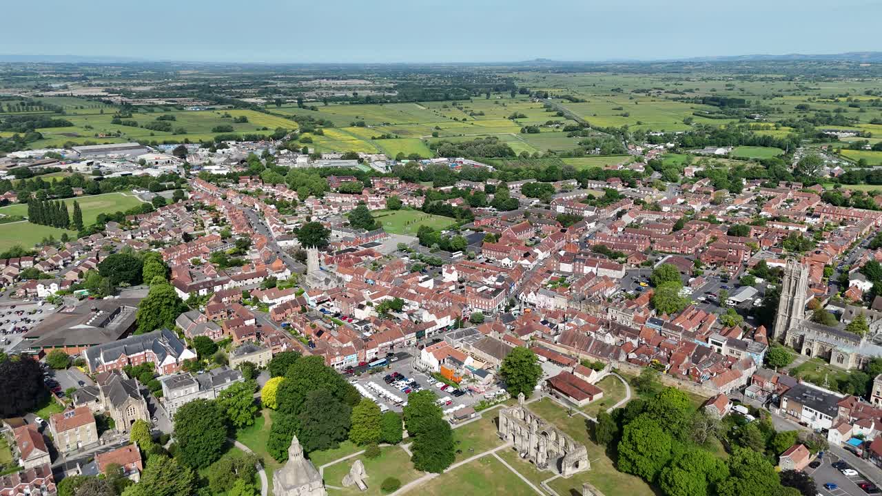 Glastonbury town Somerset UK drone,aerial