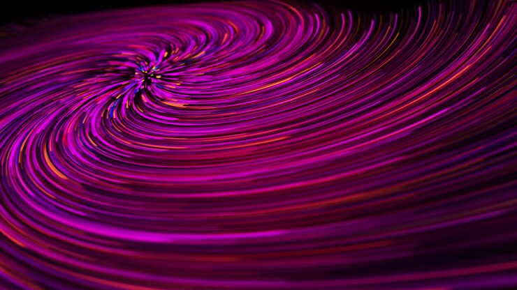 Esfera abstrata rosa e roxa com partículas flutuando aleatoriamente e efeito de turbulência de movimento. Animação em loop.