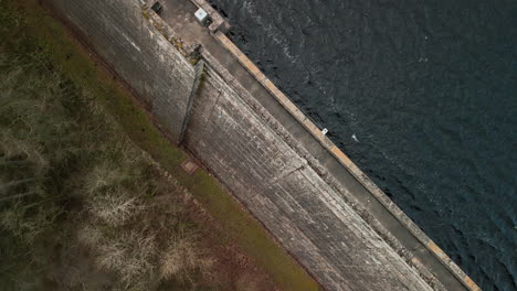 reservoir dam wall top down view at haweswater english lake district uk