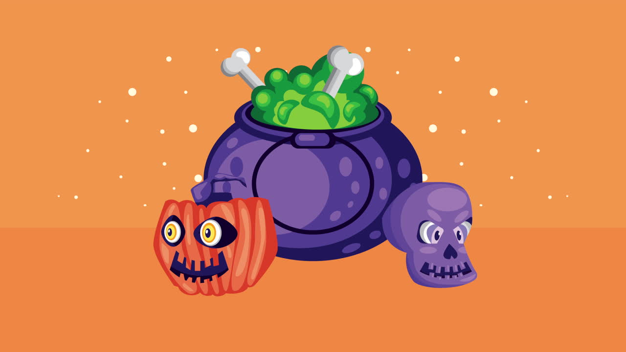 happy halloween animation with cauldron