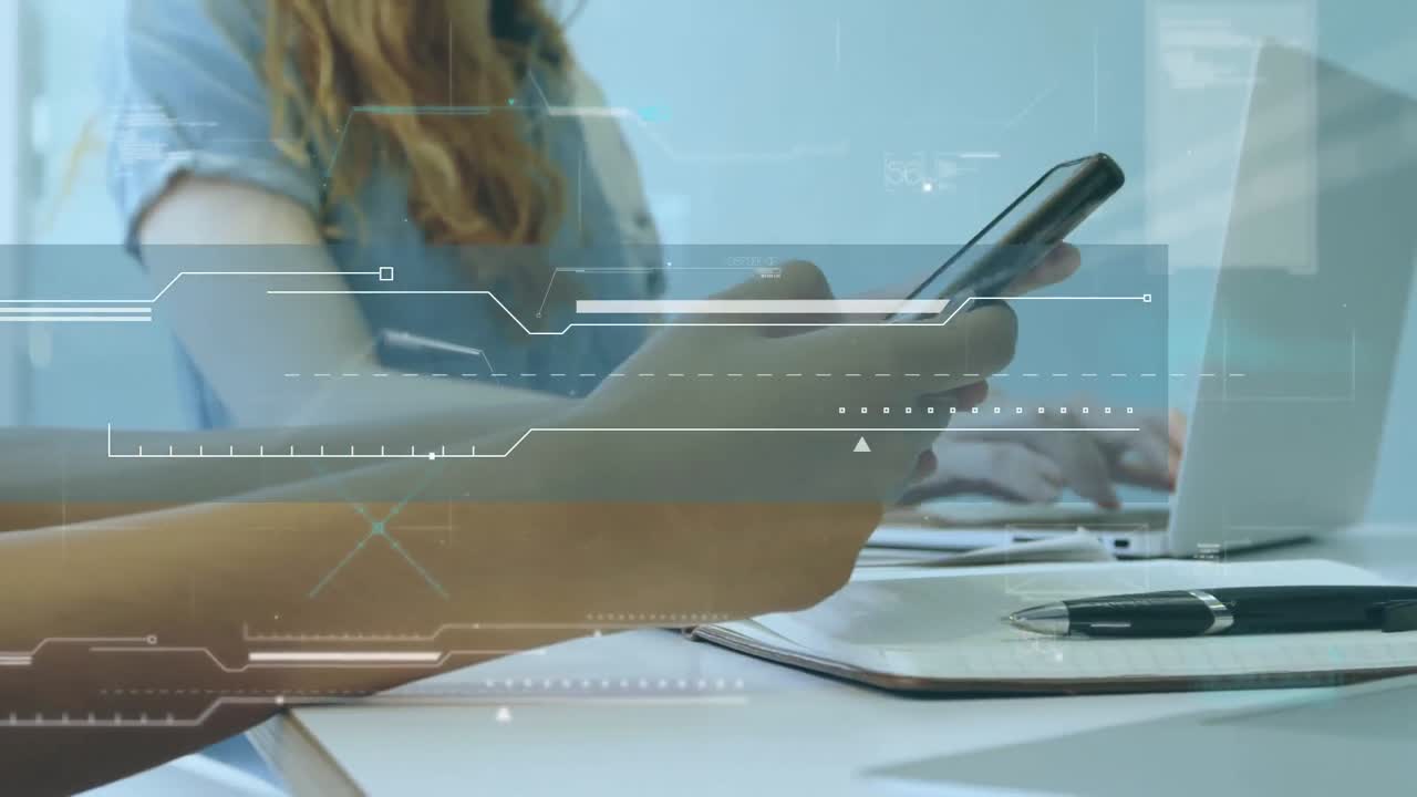 animación de estadísticas y procesamiento de datos sobre mujeres caucásicas usando teléfonos inteligentes