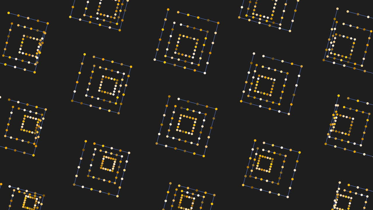 Digital seamless cubes pattern with neon dots on black gradient