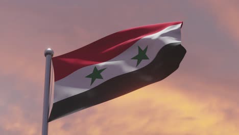 Bandera-De-Siria-Ondeando-Dramáticamente-Al-Atardecer