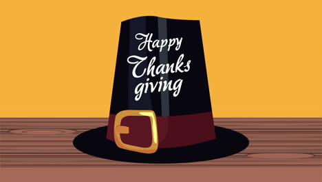 happy thanksgiving lettering in pilgrim hat