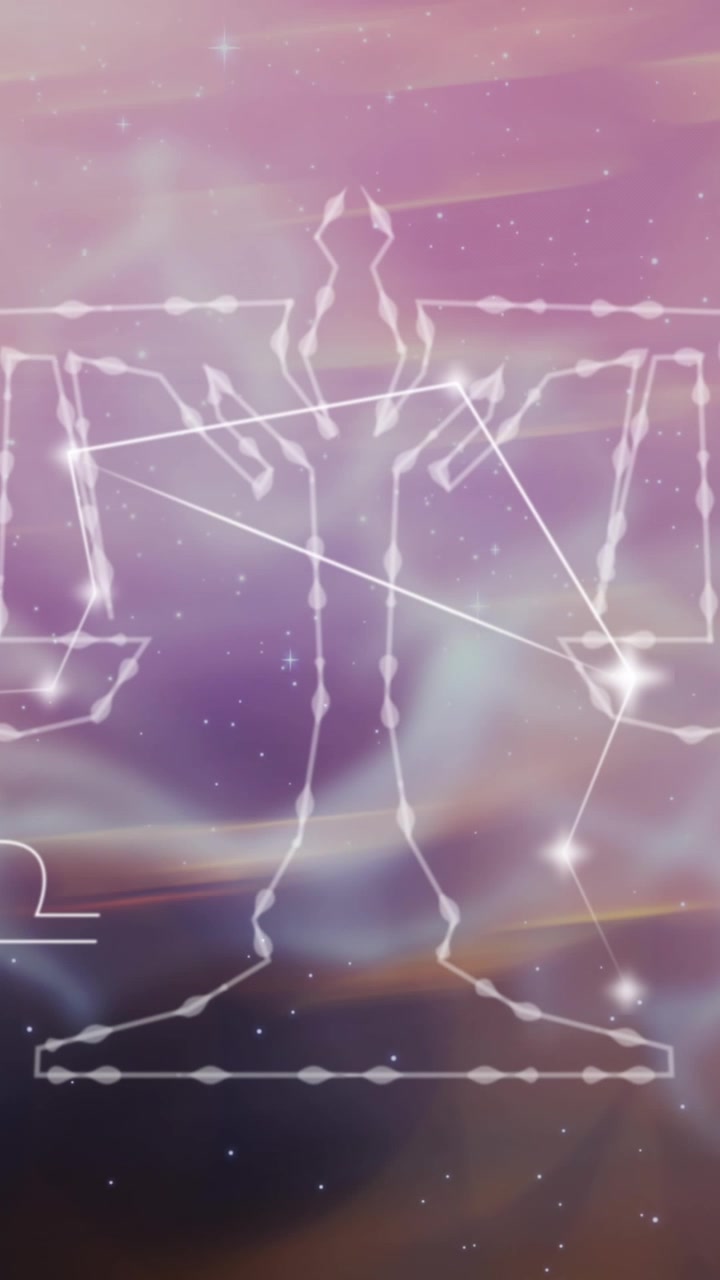 Animazione del segno zodiacale della Bilancia su nuvole di fumo sullo sfondo