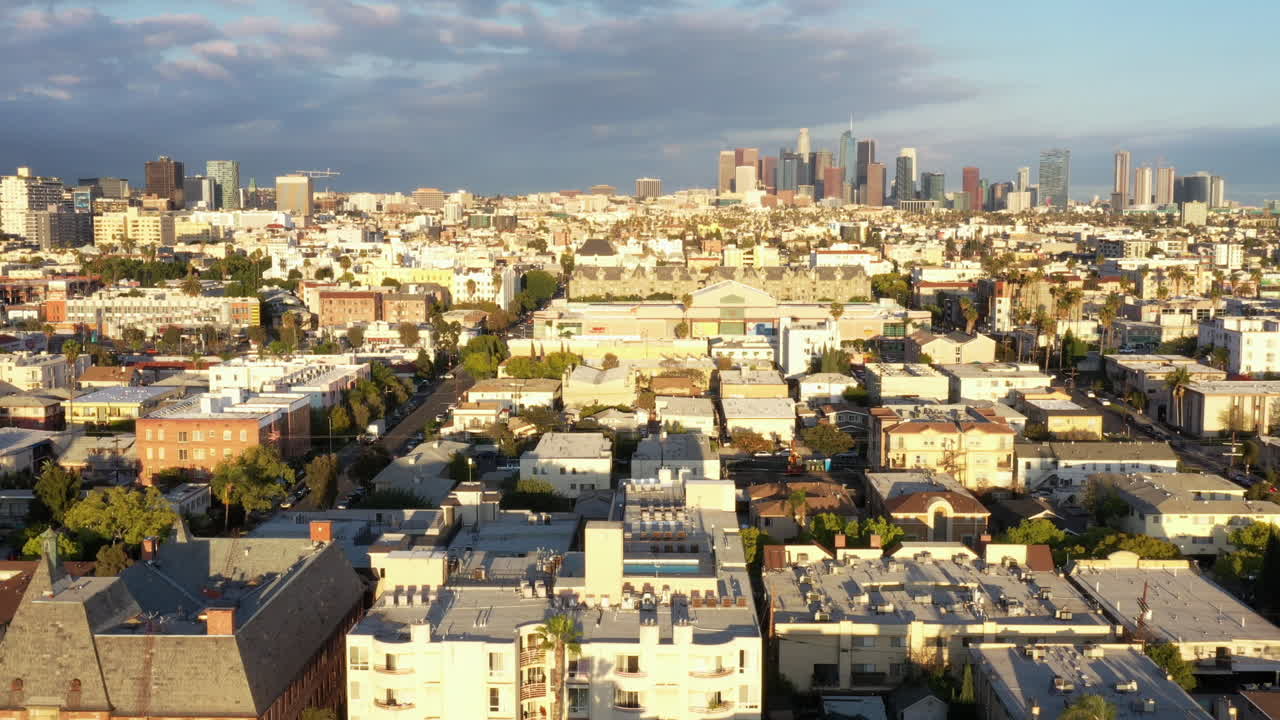 Drone shot of West Los Angeles, Downtown Los Angeles