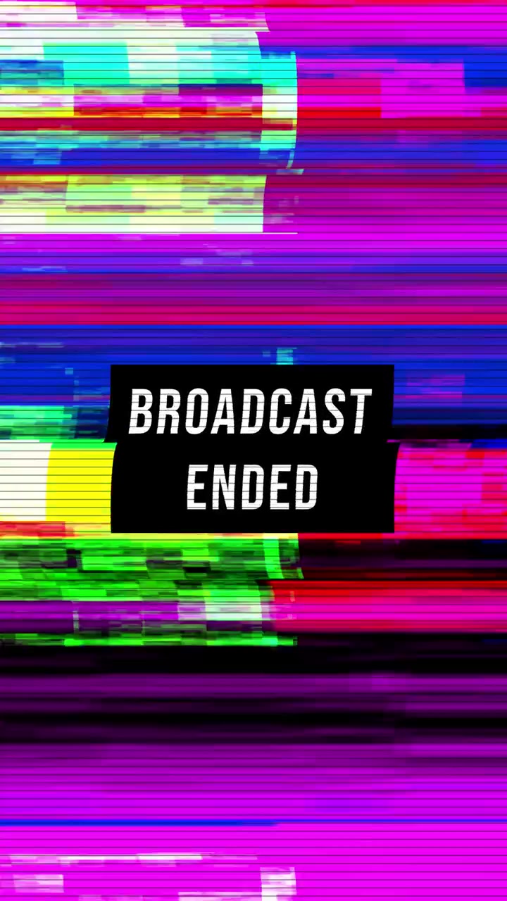 Broadcast Ended Text Overlay with Digital Glitch Effect