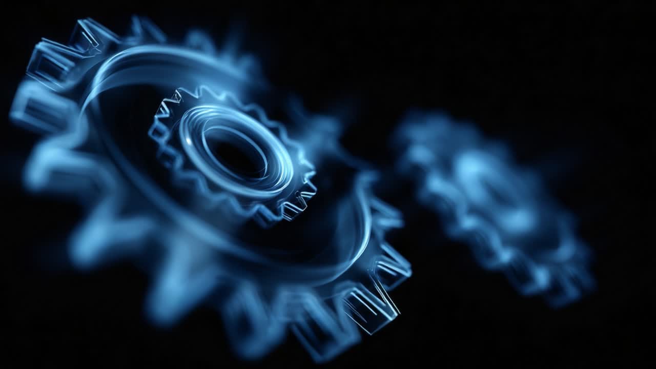 A Mesmerizing Close-Up of Glowing Blue Gears Engaged in a Dynamic Motion, Symbolizing Innovation and Precision Engineering Through Advanced Technology and Stunning Visual Design Aesthetic