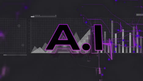 AI text being animated in dark interface, with grid overlays and flowing purple circuit lines