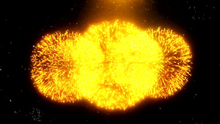 March Sale Text on Firework Display Explosion Particles.