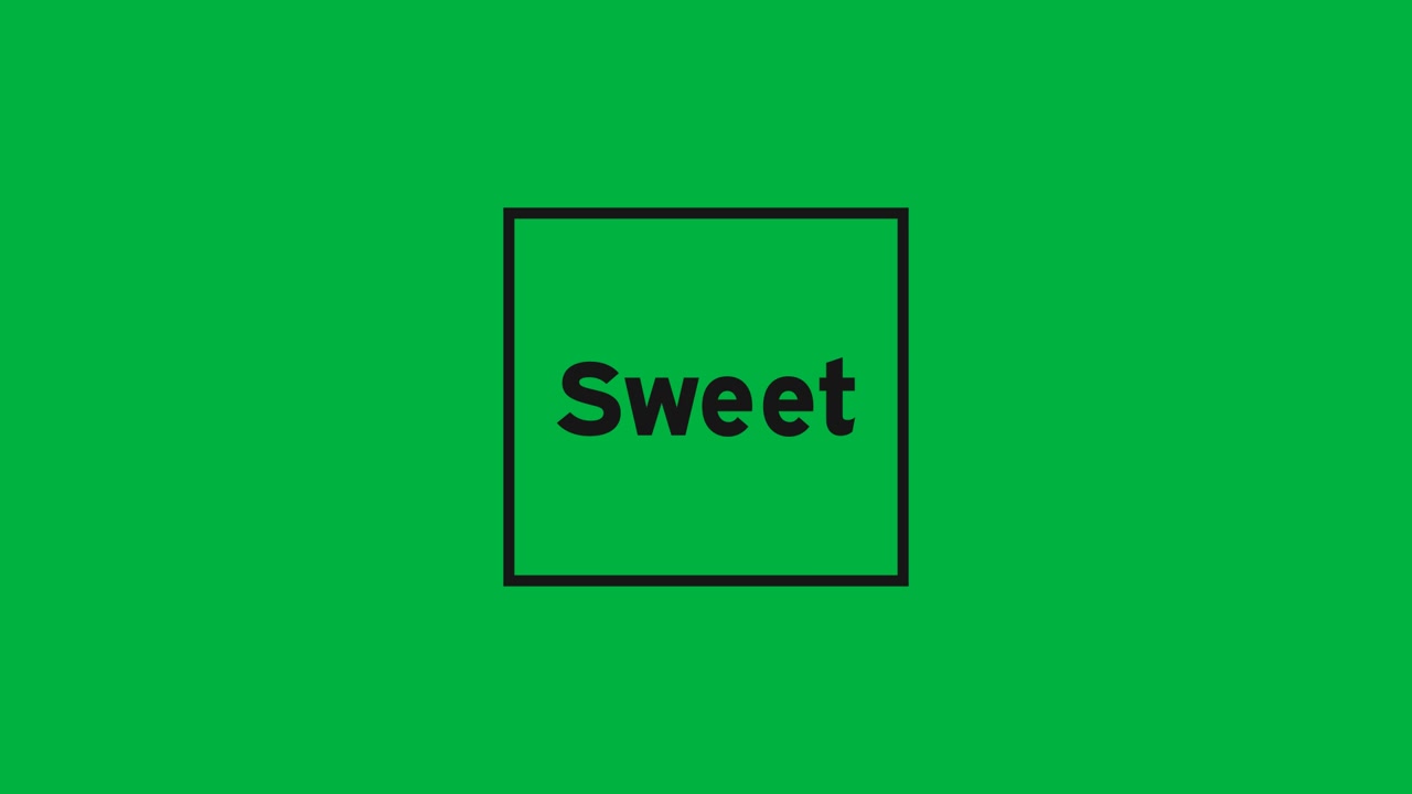 Animation of sweet text in black letters in frame on white background