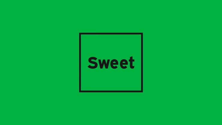 Animation of sweet text in black letters in frame on white background