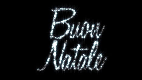 animation of  buon natale written in shiny letter on black background