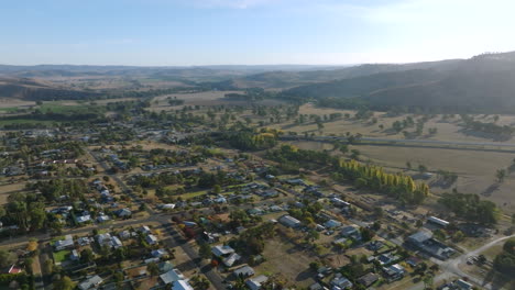 aerial: drone tracking backwards over gundagai south, nsw, australia