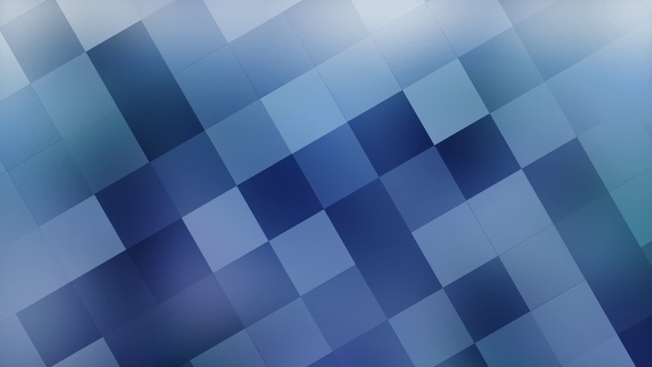 Blue geometric squares background animation, abstract mosaic grid pattern, diagonal corporate technology design