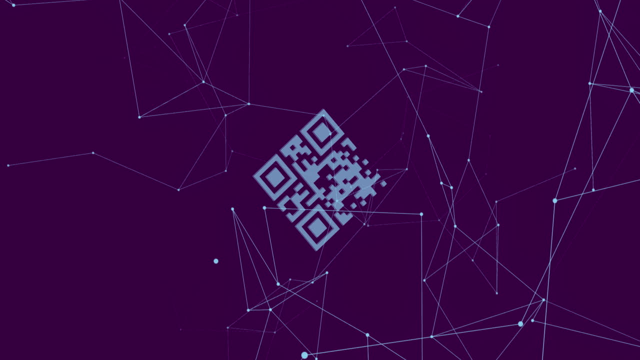 escáner de código qr sobre una red de conexiones contra un fondo azul