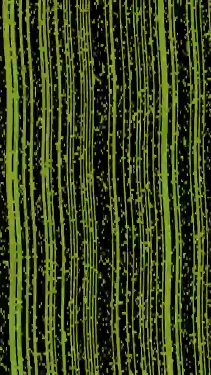 Sfondo digitale astratto con linee verdi verticali e particelle di dati