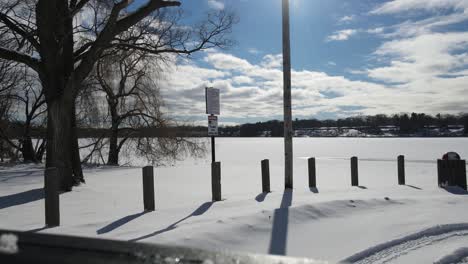 View-of-an-ice-covered-lake-in-Muskegon,-MI