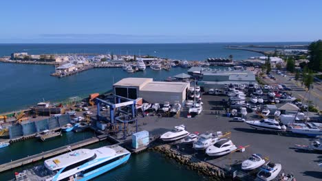 luxury boats and yachts at harbour in fremantle, perth, western australia - aerial view