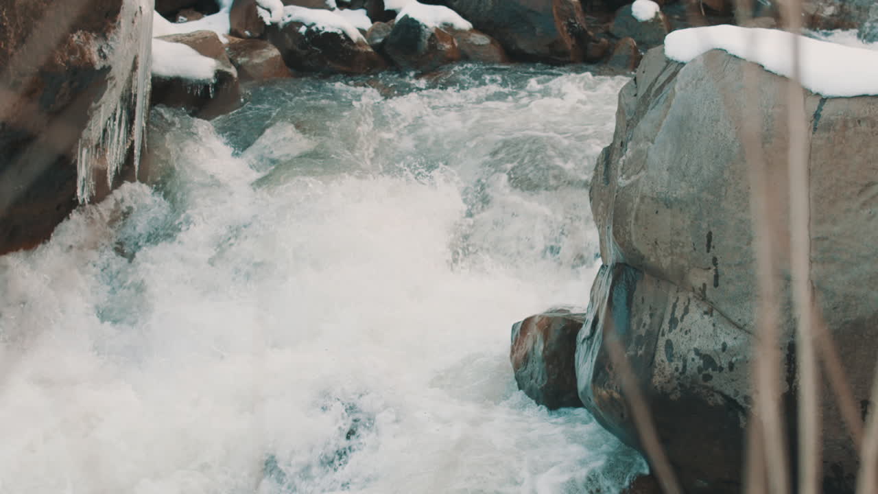 Winter River Scene: Fast-flowing Water Over Rocks