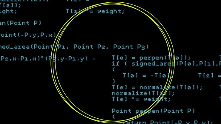Animation of data processing over shapes on black background