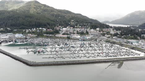 Aerial-View-of-Seward-Boat-Harbor,-Alaska-USA