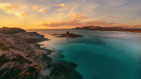 torre della pelosa at la pelosa beach sunset time lapse on the island sardinia