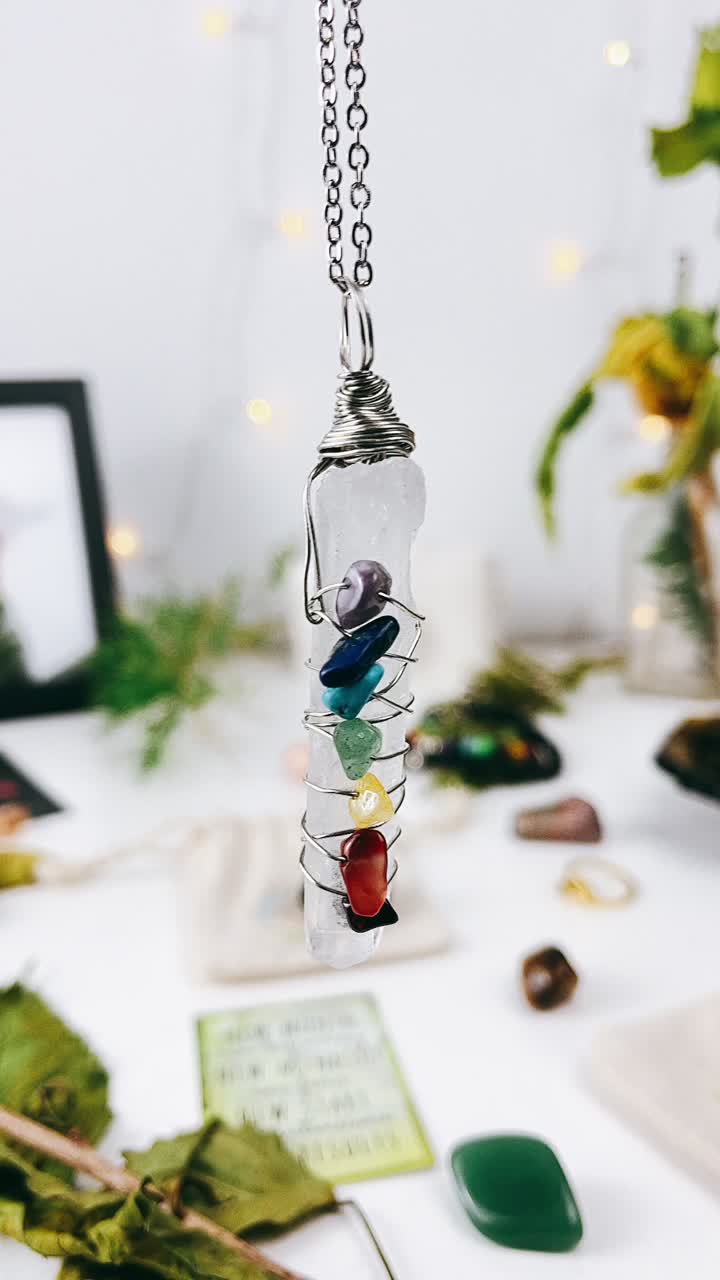 Beautiful Wire Wrapped Crystal Necklace with Chakra Stones