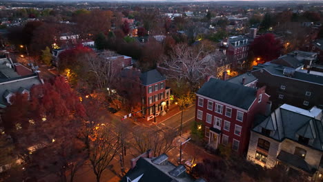 aerial pullback reveals urban city town in usa