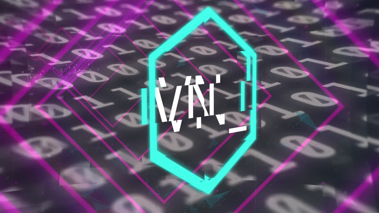 어두운 배경 위의 데이터 처리 및 nft 텍스트의 애니메이션