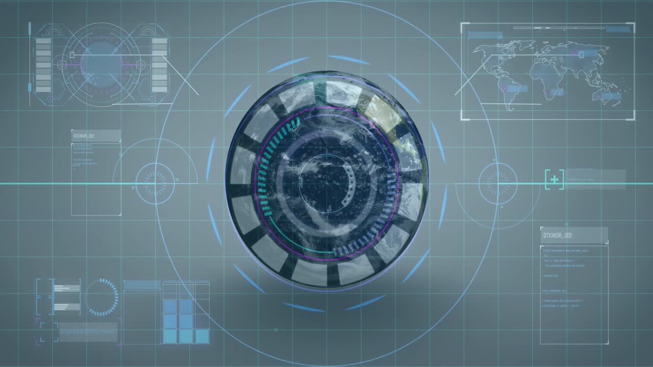Animation of scope scanning with data processing over cityscape