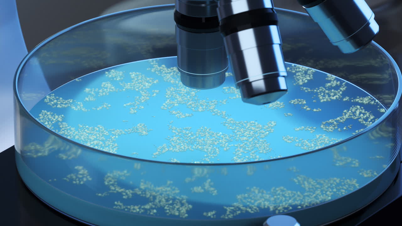 페트리 접시의 세균, 3d 렌더링
