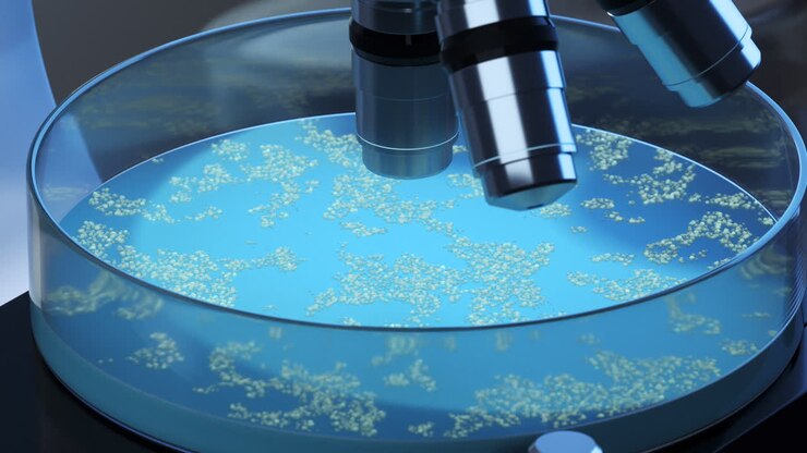 микроб в чашке петри, 3d-рендеринг.