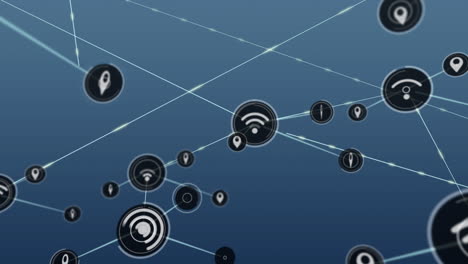 animación de la red de conexiones con iconos sobre fondo azul