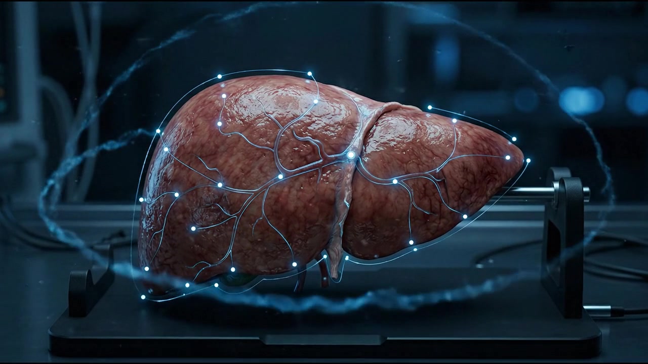 Digital 3D Model of Human Liver with Glowing Vascular Network