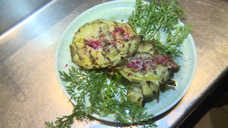 grilled artichoke with edible flowers