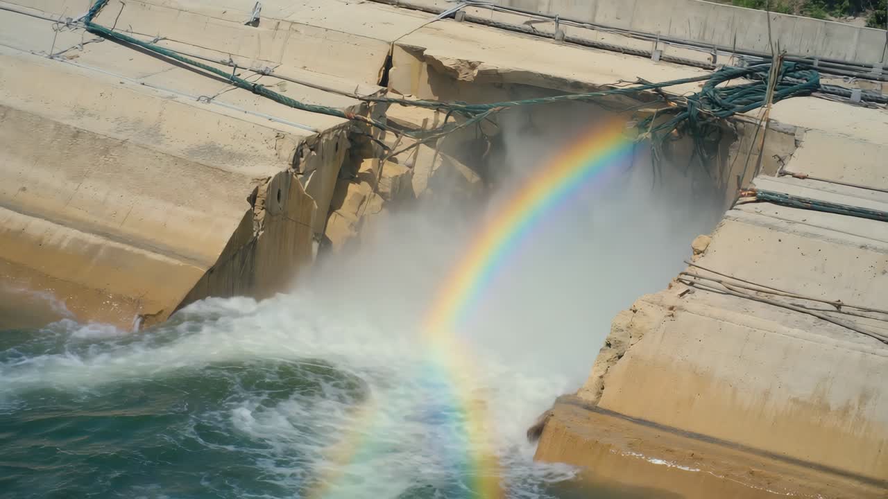 Rainbow at a damaged dam